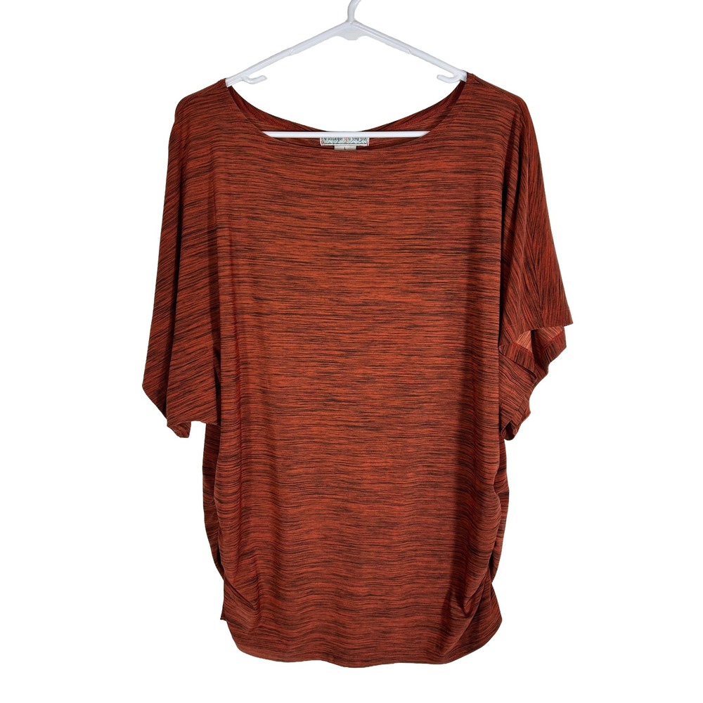Vintage Suzie Womens Burnt Orange Space Dye Ruched Dolman Sleeve Top Large